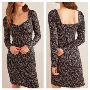 Boden | Sweetheart Jersey Long Sleeve Paisley Blooms Boho Print Stretchy Dress
